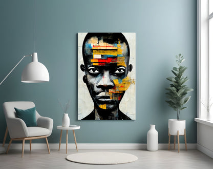 Yellow Paper Strip Collage Portrait Glass Wall Art