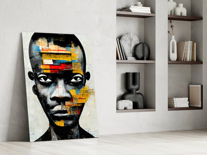 Yellow Paper Strip Collage Portrait Glass Wall Art