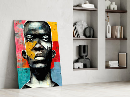 Red And Blue Collage Blocks Portrait Glass Wall Art