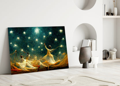 Whirling Dervish Group Green Glass Wall Art