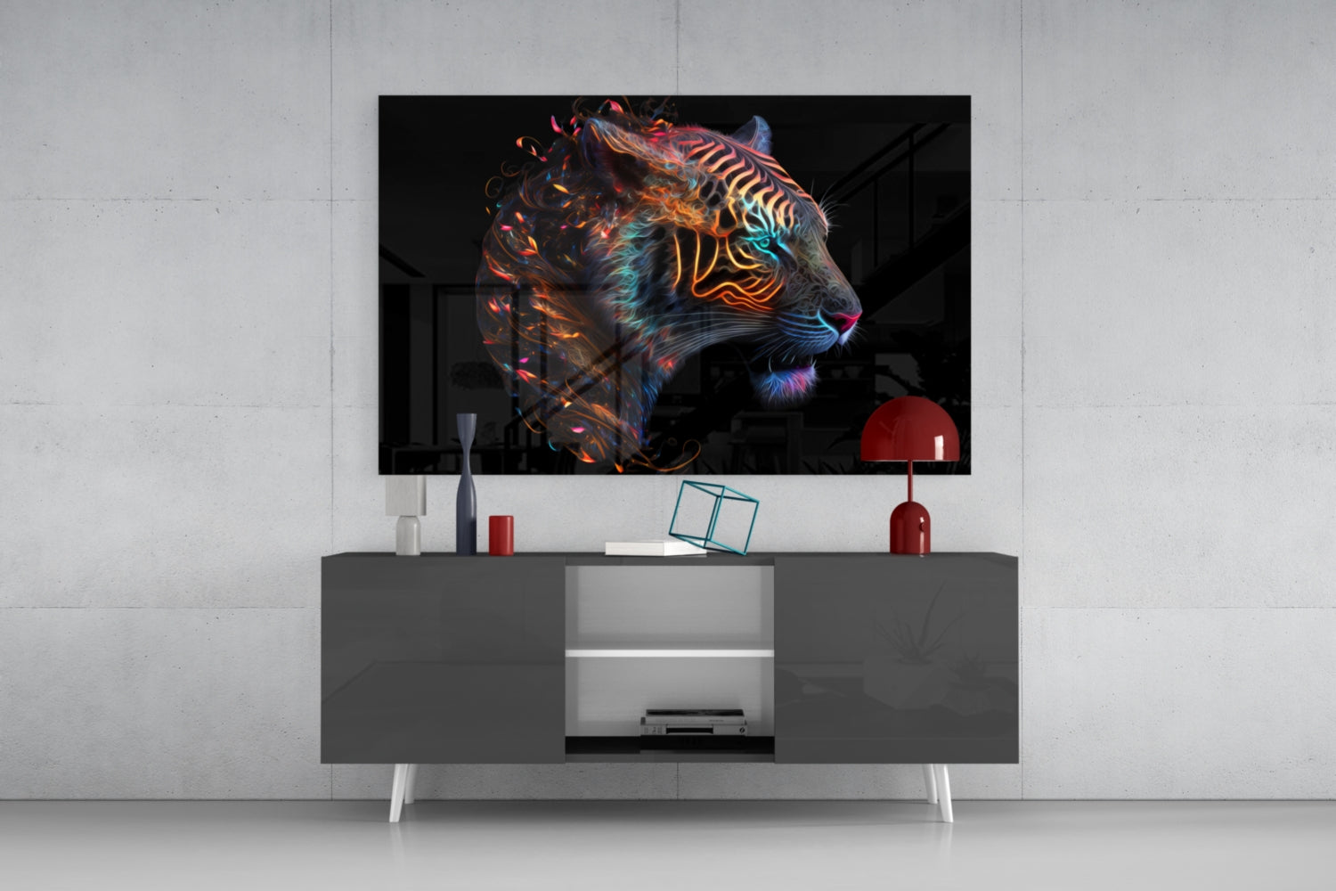 Fiery Swirl Leopard Head Profile Glass Wall Art