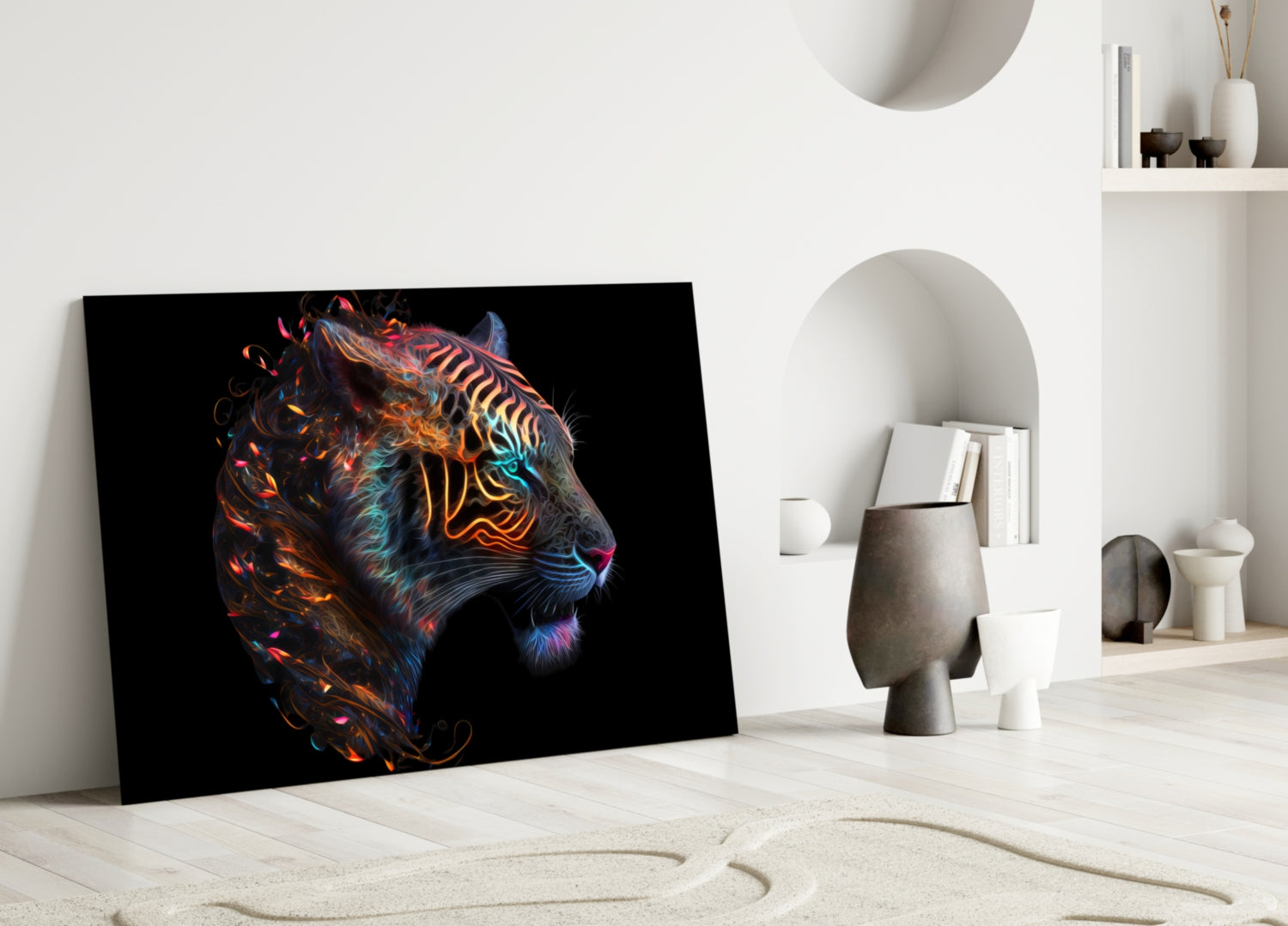 Fiery Swirl Leopard Head Profile Glass Wall Art