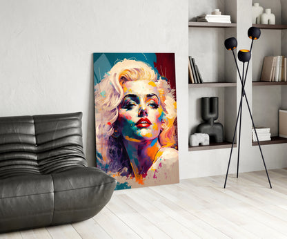 Teal Brushstroke Blonde Diva Glass Wall Art