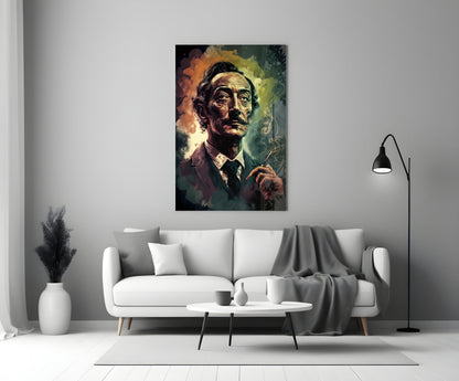 Mustached Man With Golden Smoke Swirl Glass Wall Art