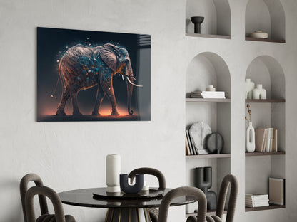 Blue Blossom Branch Walking Elephant Glass Wall Art