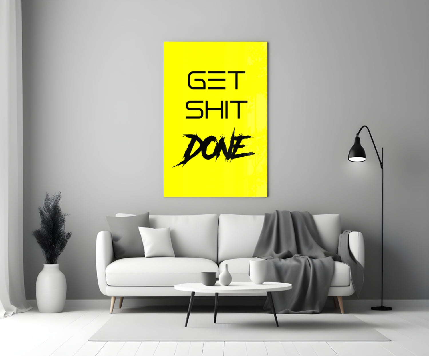 Get Shit Done Yellow Glass Wall Art