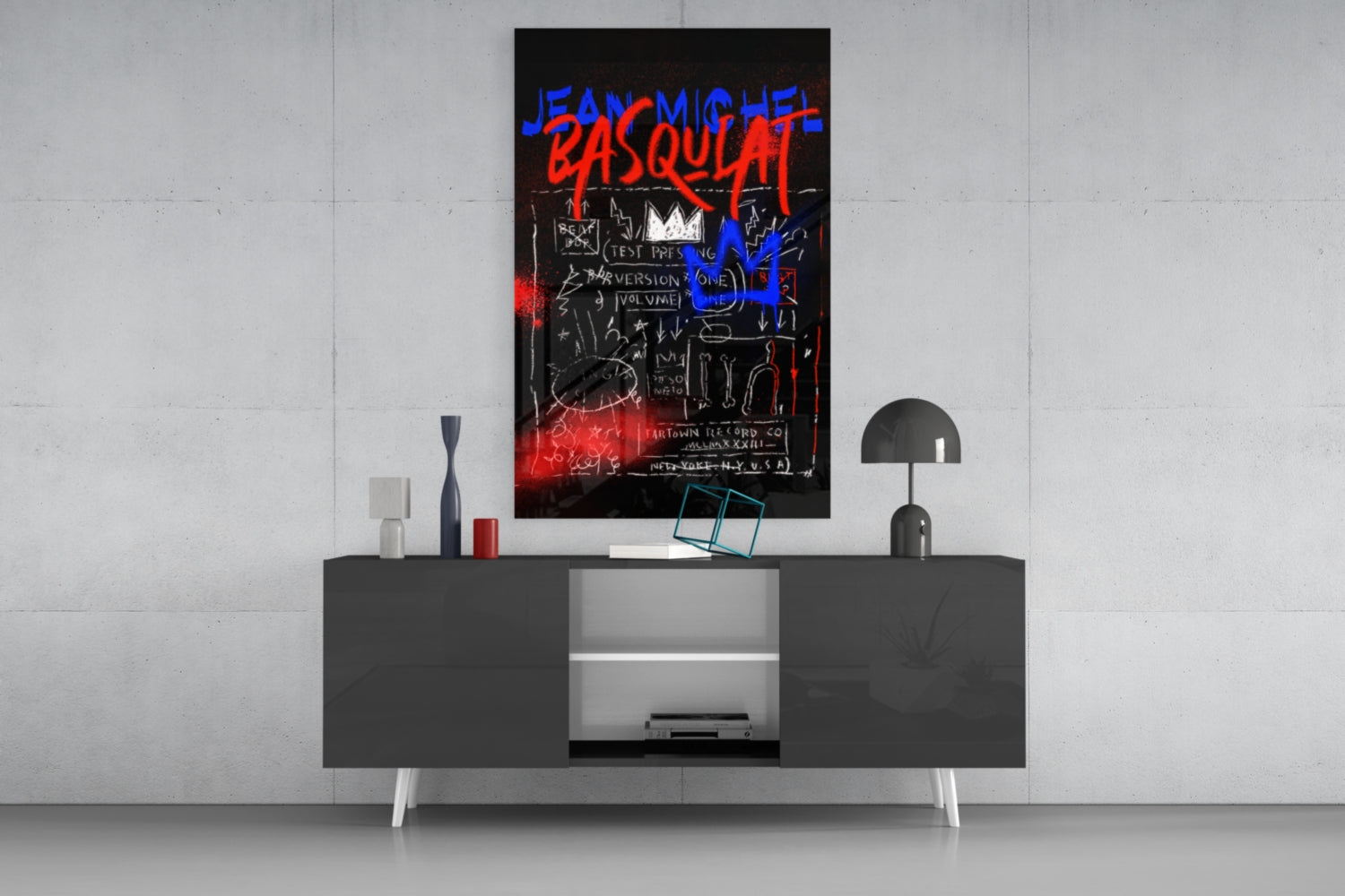 Blue Red Crown Graffiti Glass Wall Art