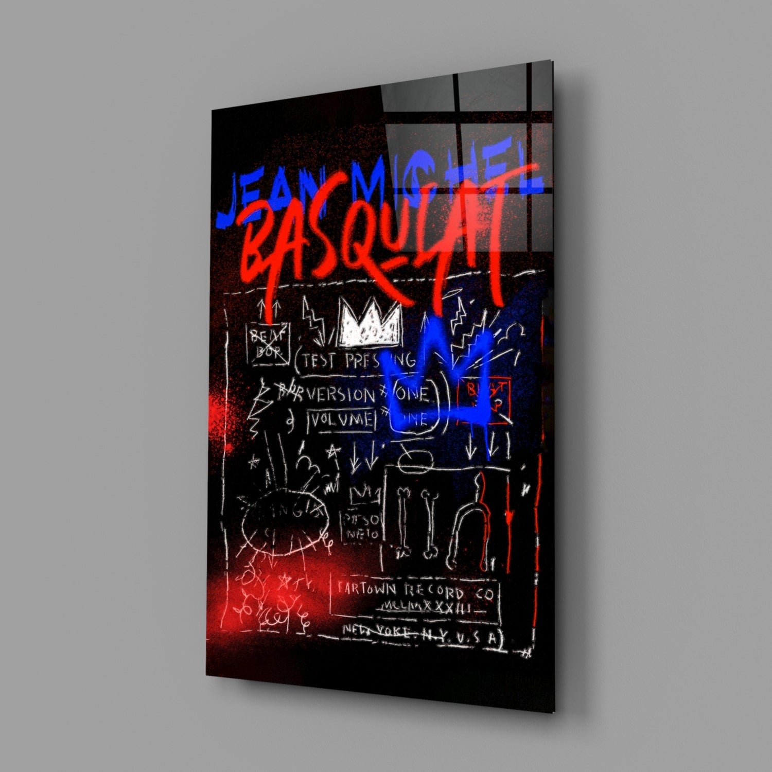 Blue Red Crown Graffiti Glass Wall Art