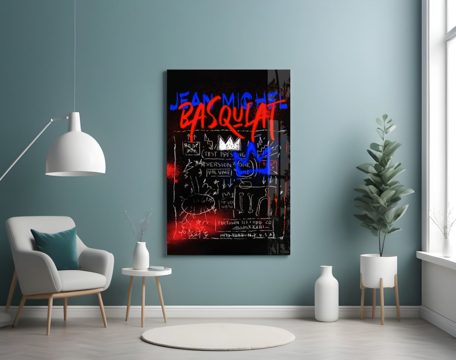 Blue Red Crown Graffiti Glass Wall Art