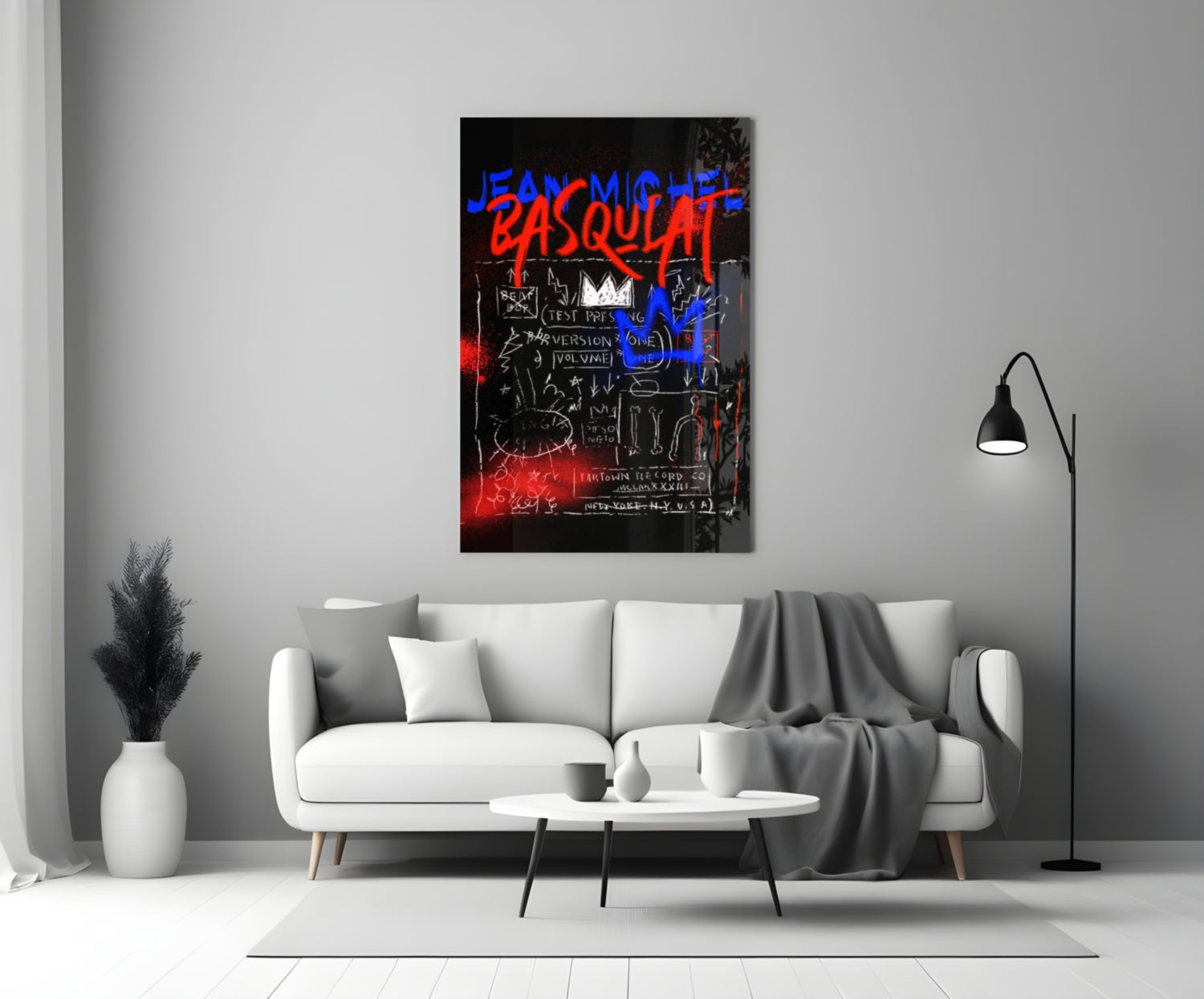 Blue Red Crown Graffiti Glass Wall Art