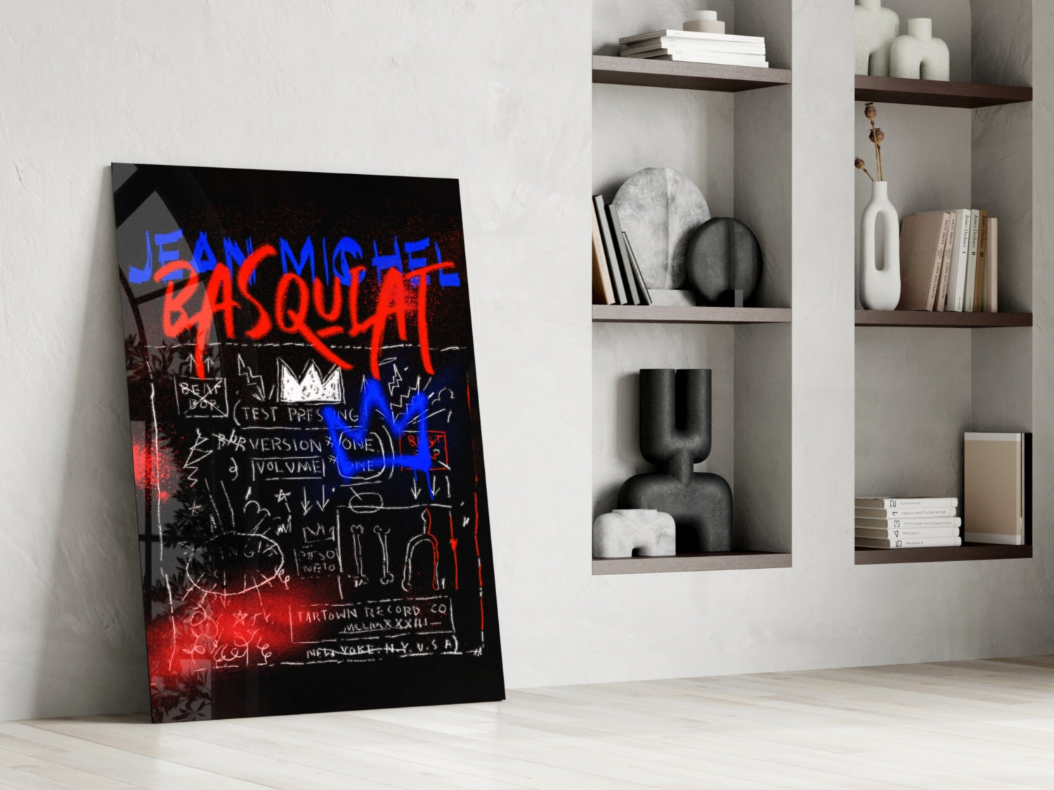 Blue Red Crown Graffiti Glass Wall Art