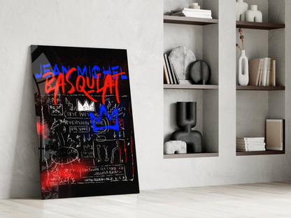 Blue Red Crown Graffiti Glass Wall Art