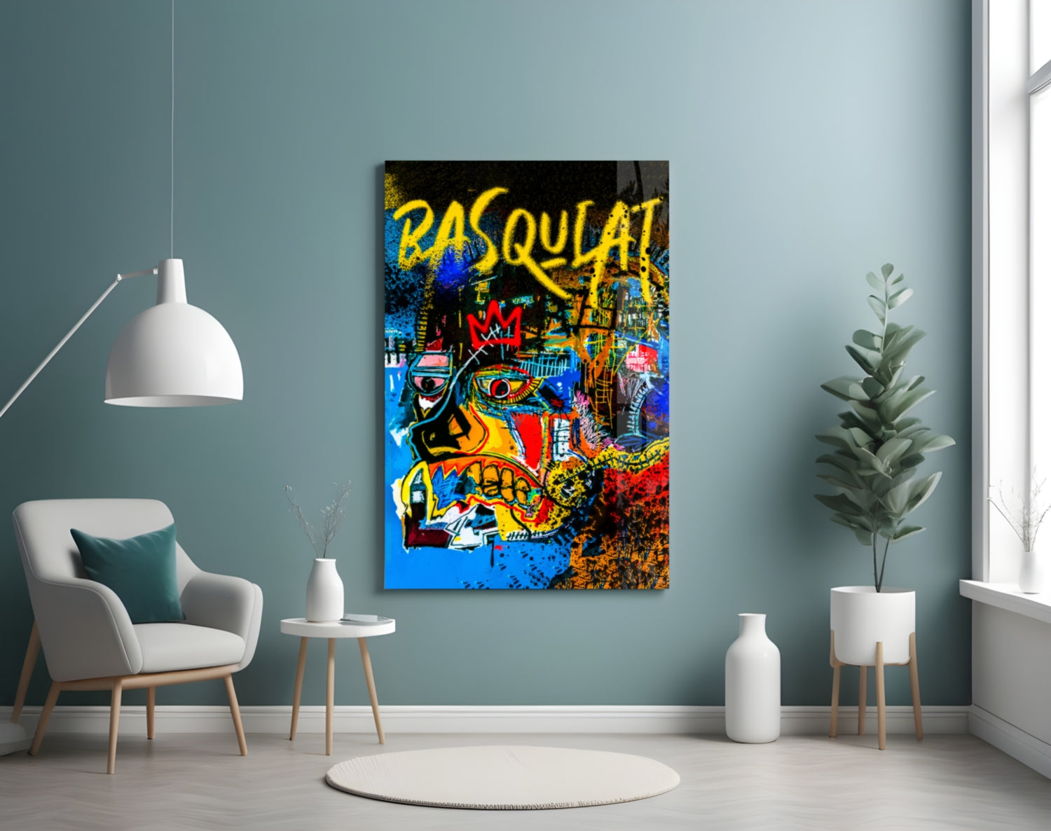 Blue Colorful Screaming Skull Glass Wall Art