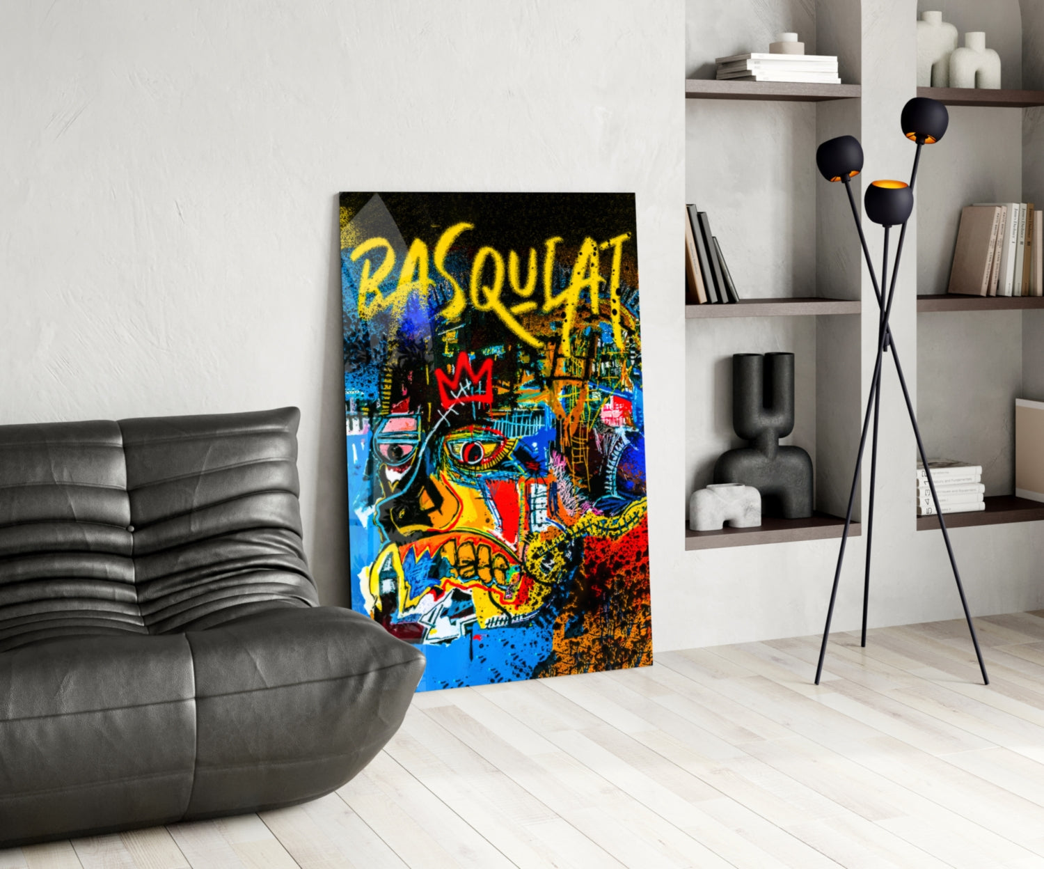 Blue Colorful Screaming Skull Glass Wall Art