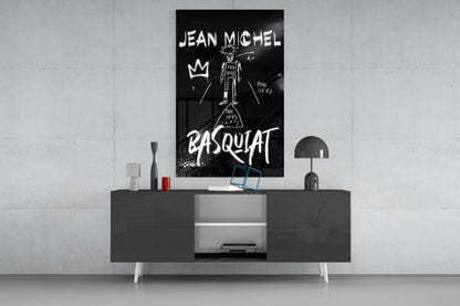 Black White Stick Figure Crown Glass Wall Art