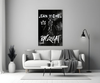 Black White Stick Figure Crown Glass Wall Art