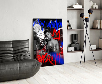 Red Blue Graffiti Boxers Clash Glass Wall Art