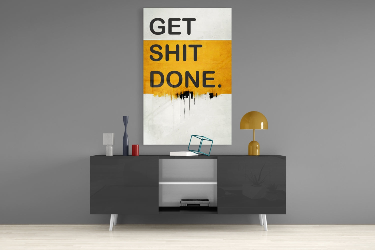 Orange Band Black Letter Typography Glass Wall Art