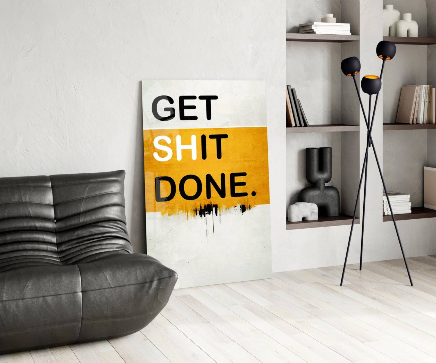 Golden Yellow Band Bold Typography Glass Wall Art