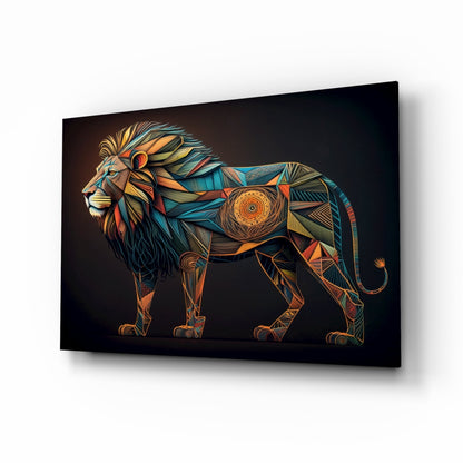 Geometric Mosaic Lion Glass Wall Art