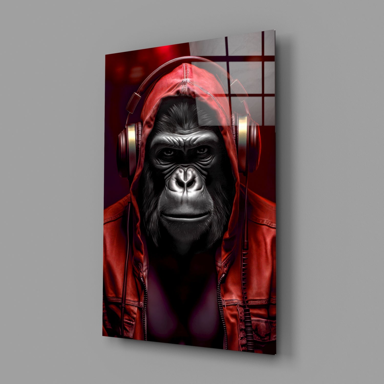 Blue Hoodie Headphones Gorilla Glass Wall Art