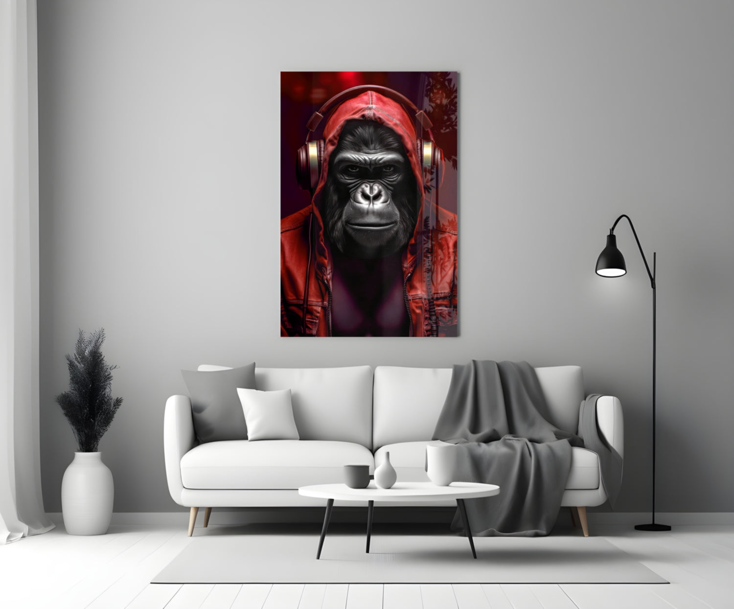 Blue Hoodie Headphones Gorilla Glass Wall Art