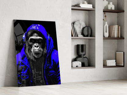 Electric Blue Hooded Gorilla Glass Wall Art