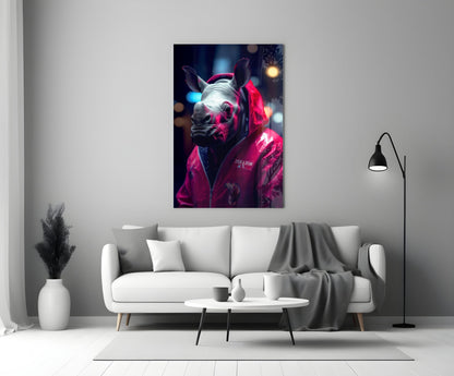 Rhino in Night Glass Wall Art || Designer Collection