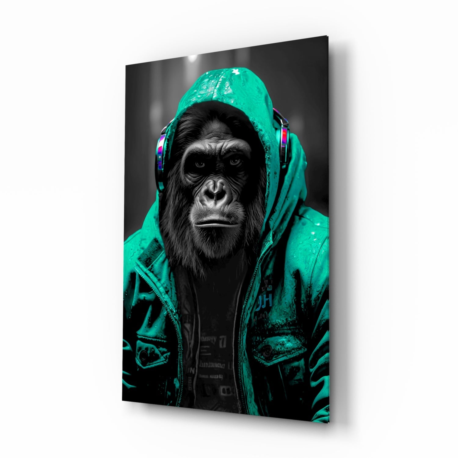 Yellow Raincoat Headphone Gorilla Glass Wall Art