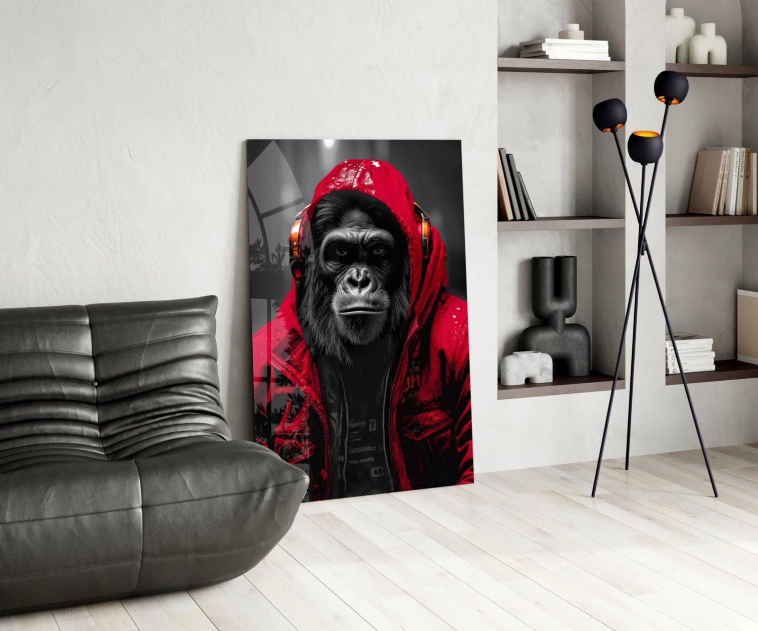 Yellow Raincoat Headphone Gorilla Glass Wall Art