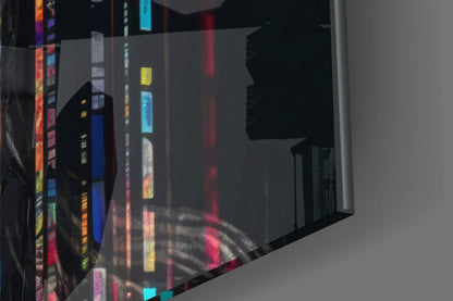 Glitch Stripes Woman Portrait Glass Wall Art