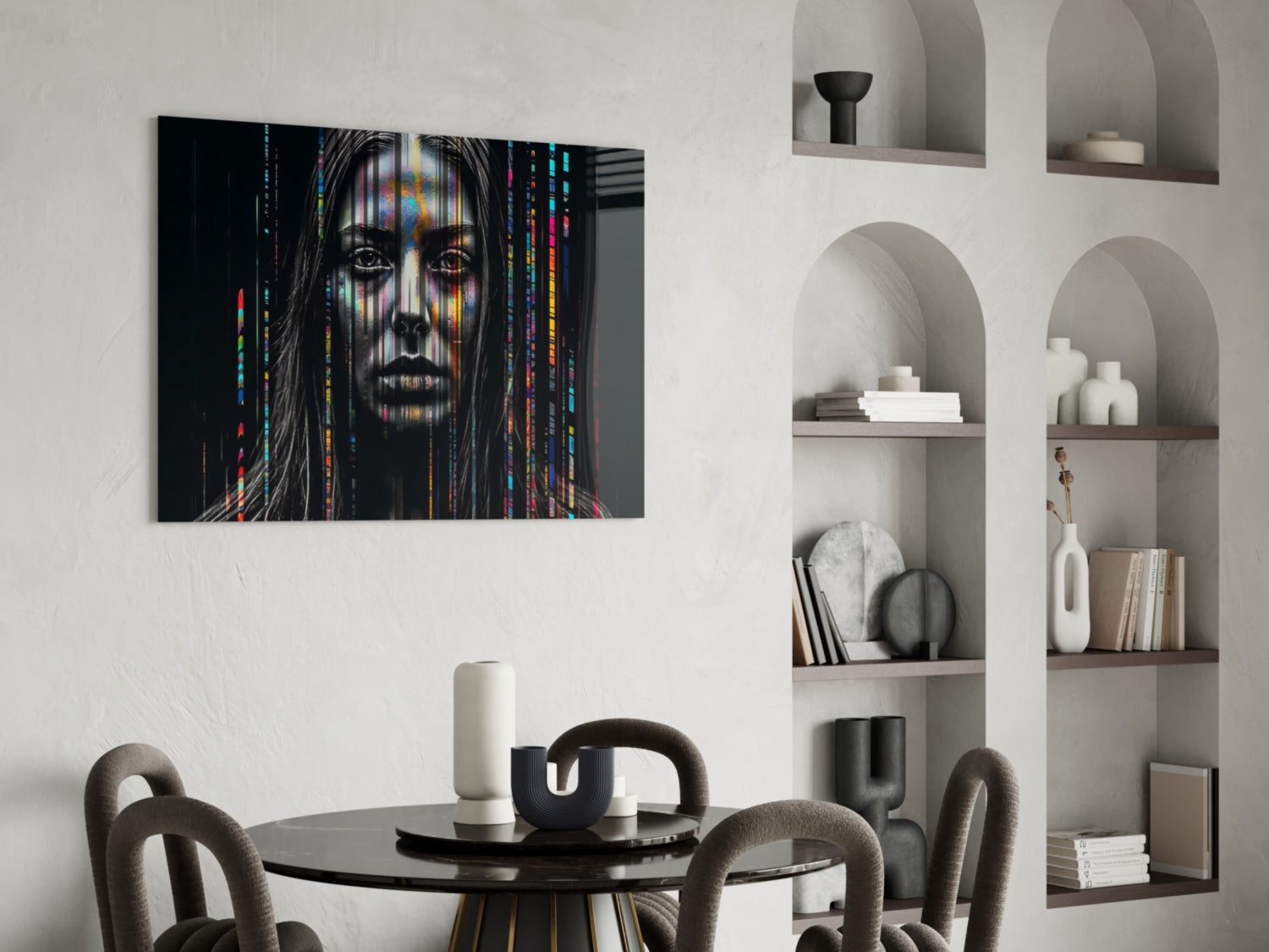 Glitch Stripes Woman Portrait Glass Wall Art