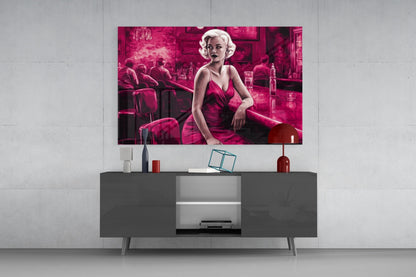 Magenta Blonde at Diner Bar Glass Wall Art