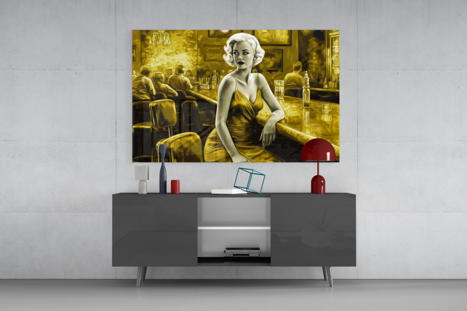 Golden Blonde at Diner Bar Glass Wall Art
