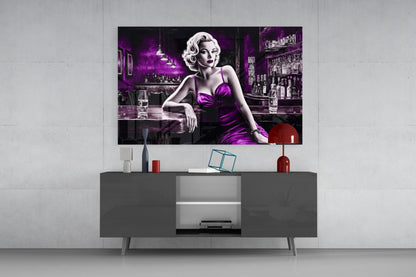 Violet Satin Blonde at Bar Glass Wall Art