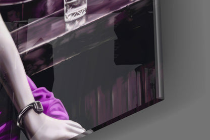 Violet Satin Blonde at Bar Glass Wall Art