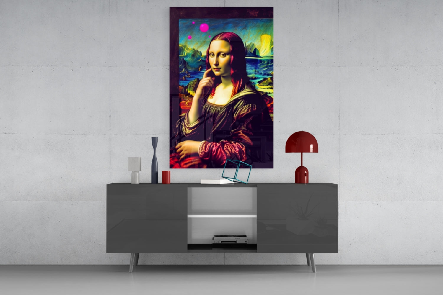 Vivid Pop Landscape Mona Lisa Glass Wall Art