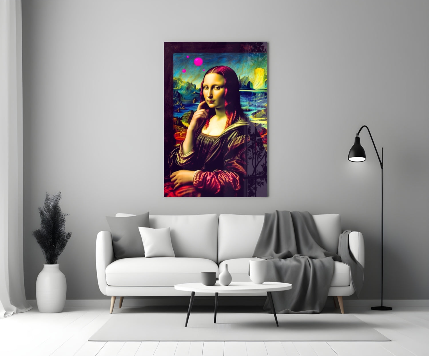Vivid Pop Landscape Mona Lisa Glass Wall Art