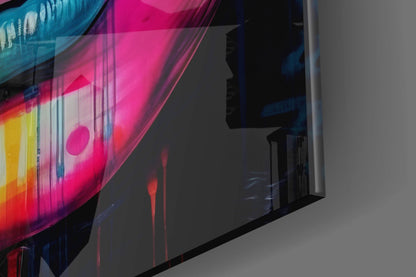 Neon Pink Stripe Bold Brow Woman Glass Wall Art