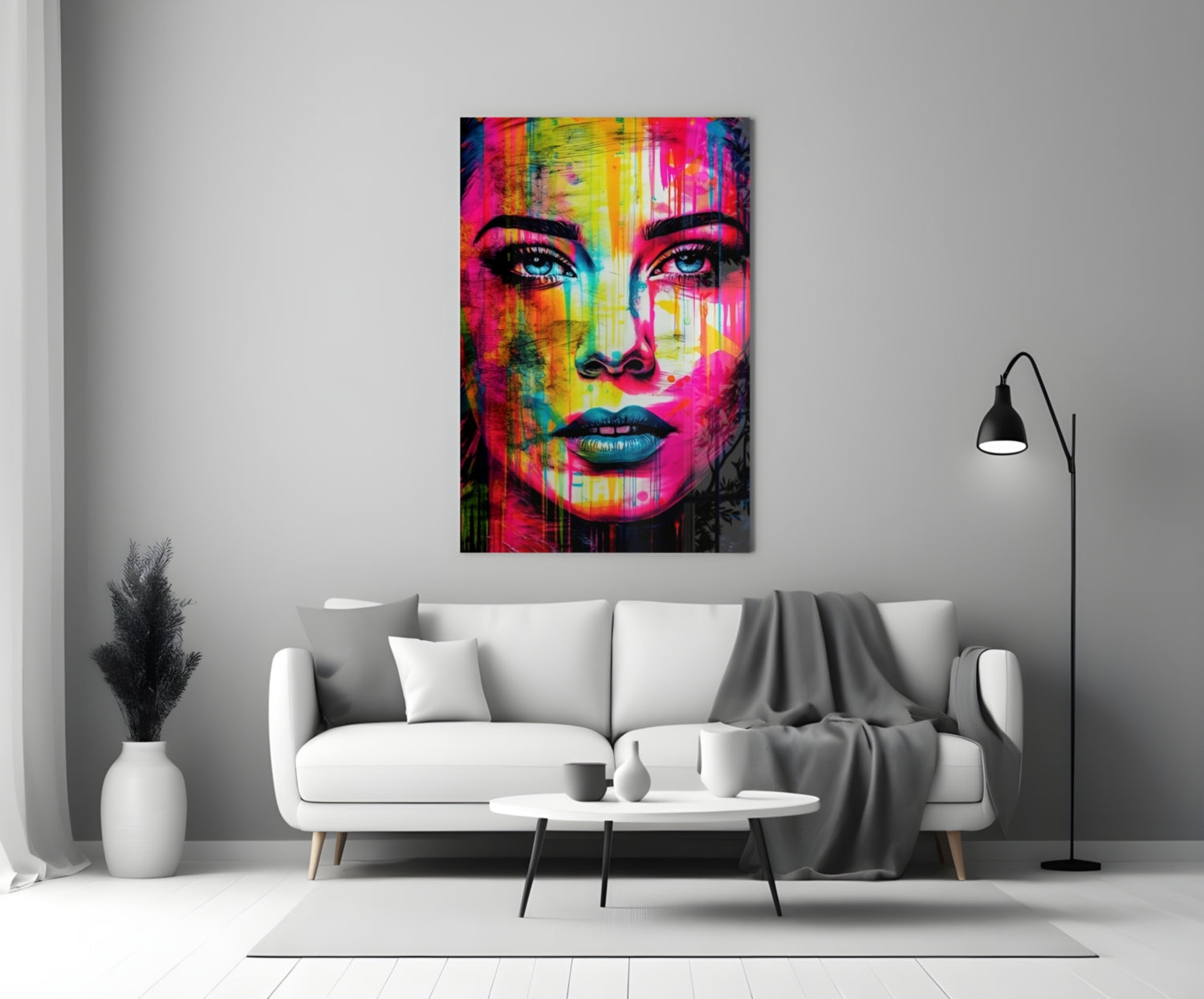 Neon Pink Stripe Bold Brow Woman Glass Wall Art