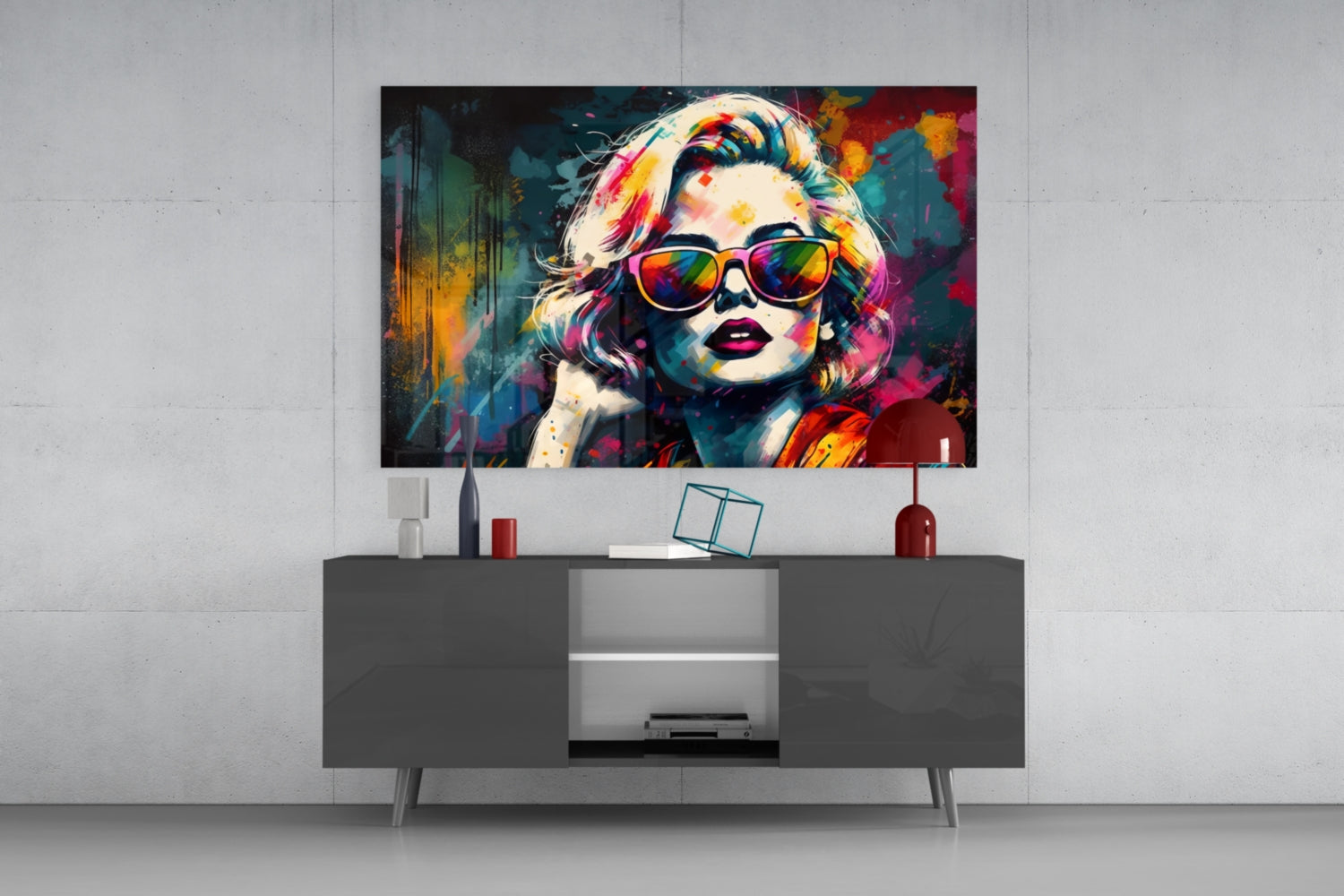 Rainbow Lens Sunglasses Splatter Face Glass Wall Art