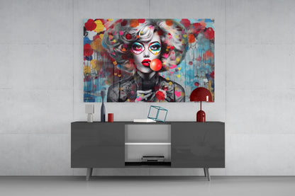 Red Bubble Gum Confetti Hearts Glass Wall Art