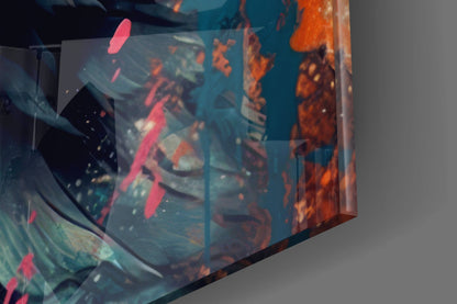 Teal And Orange Splatter Tiger Glass Wall Art
