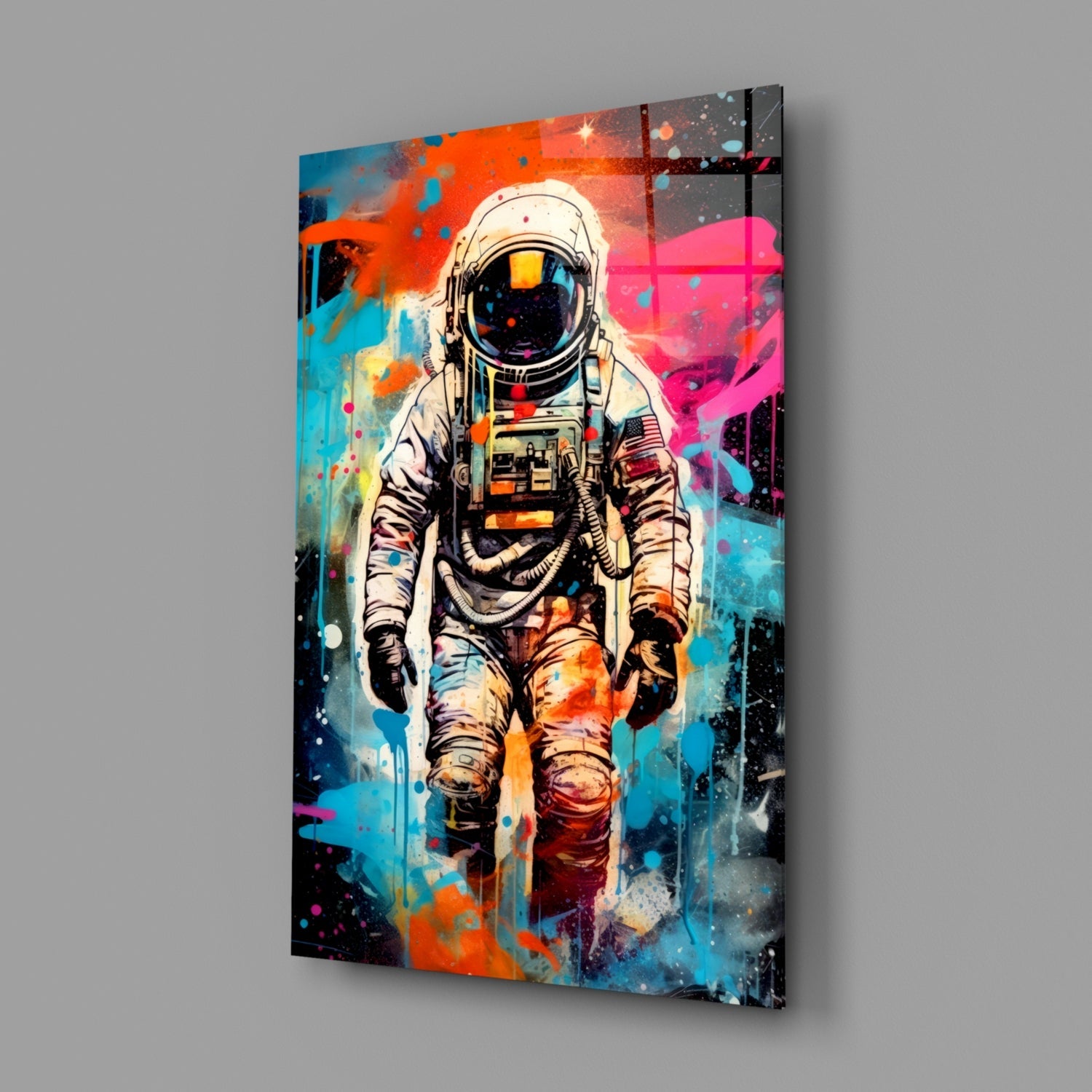 Graffiti Splatter Astronaut Glass Wall Art