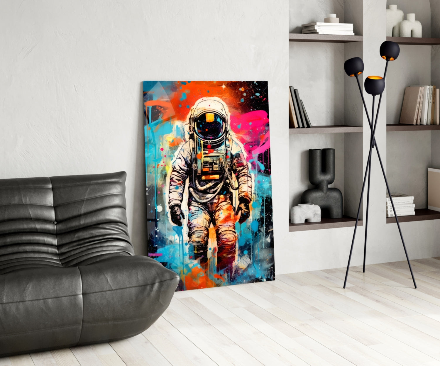 Graffiti Splatter Astronaut Glass Wall Art