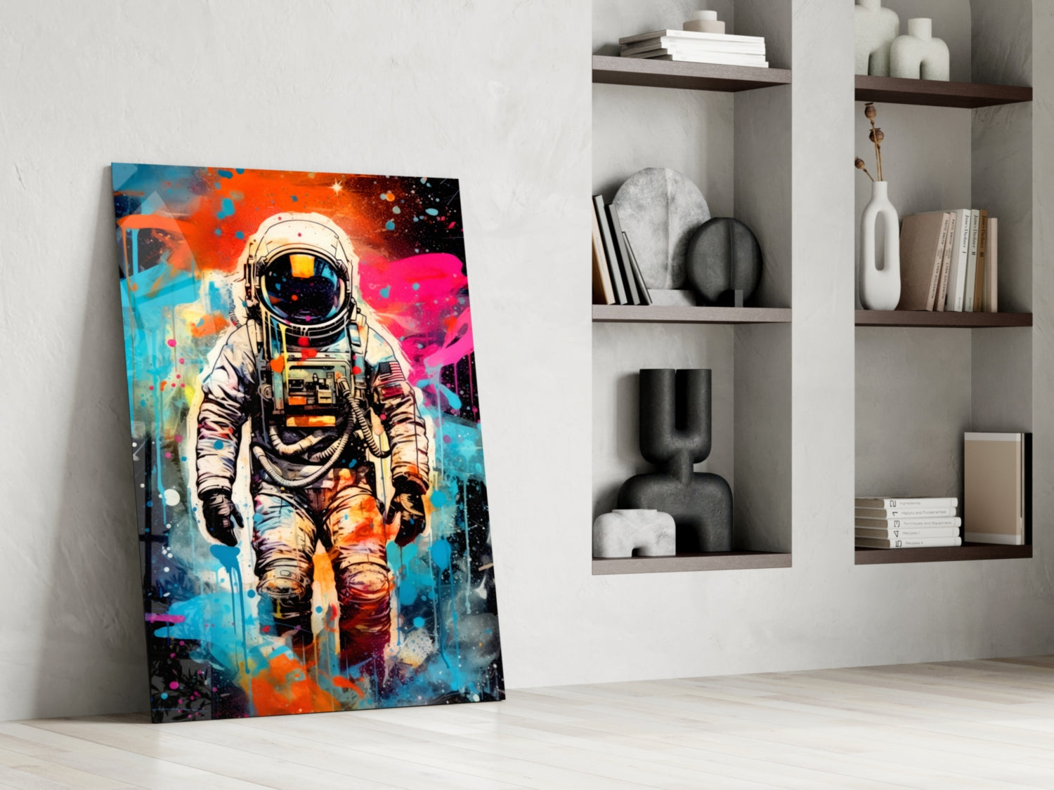 Graffiti Splatter Astronaut Glass Wall Art
