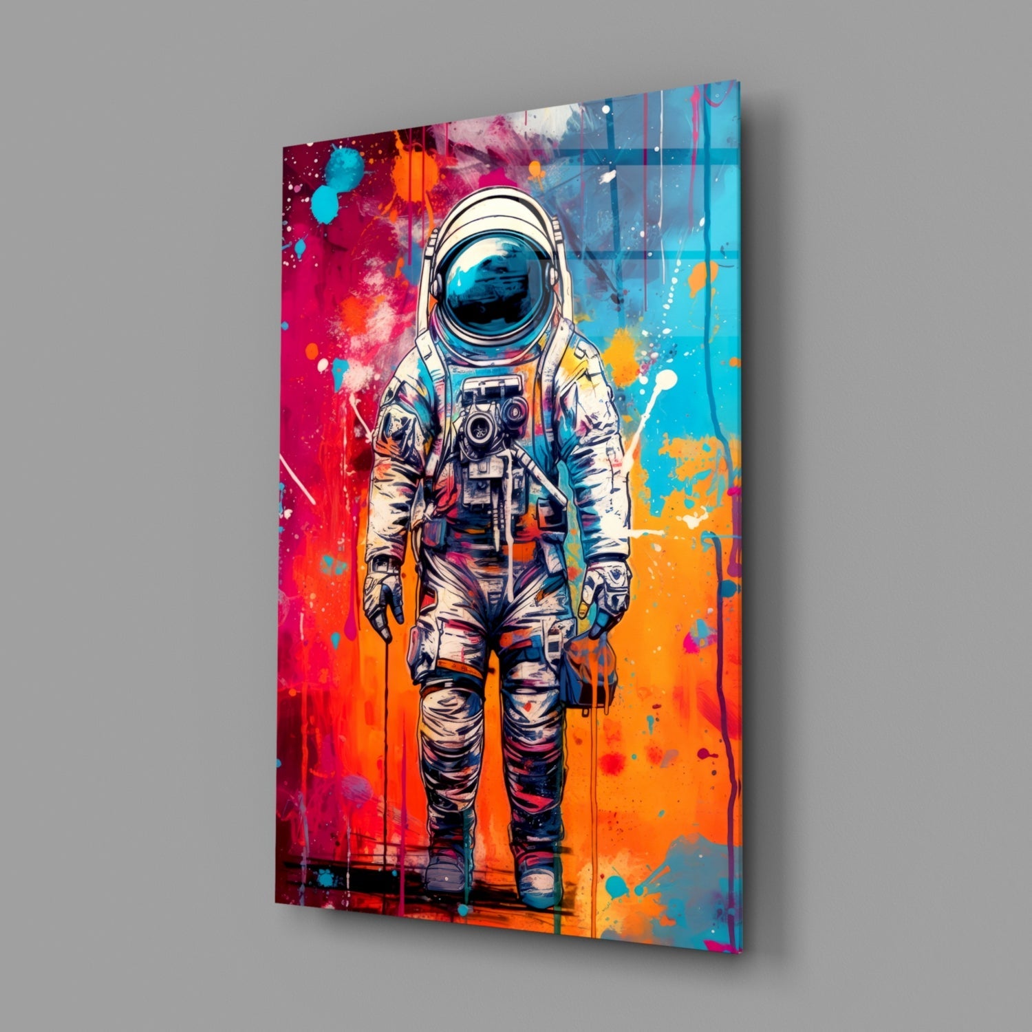 Camera Astronaut Color Drip Glass Wall Art