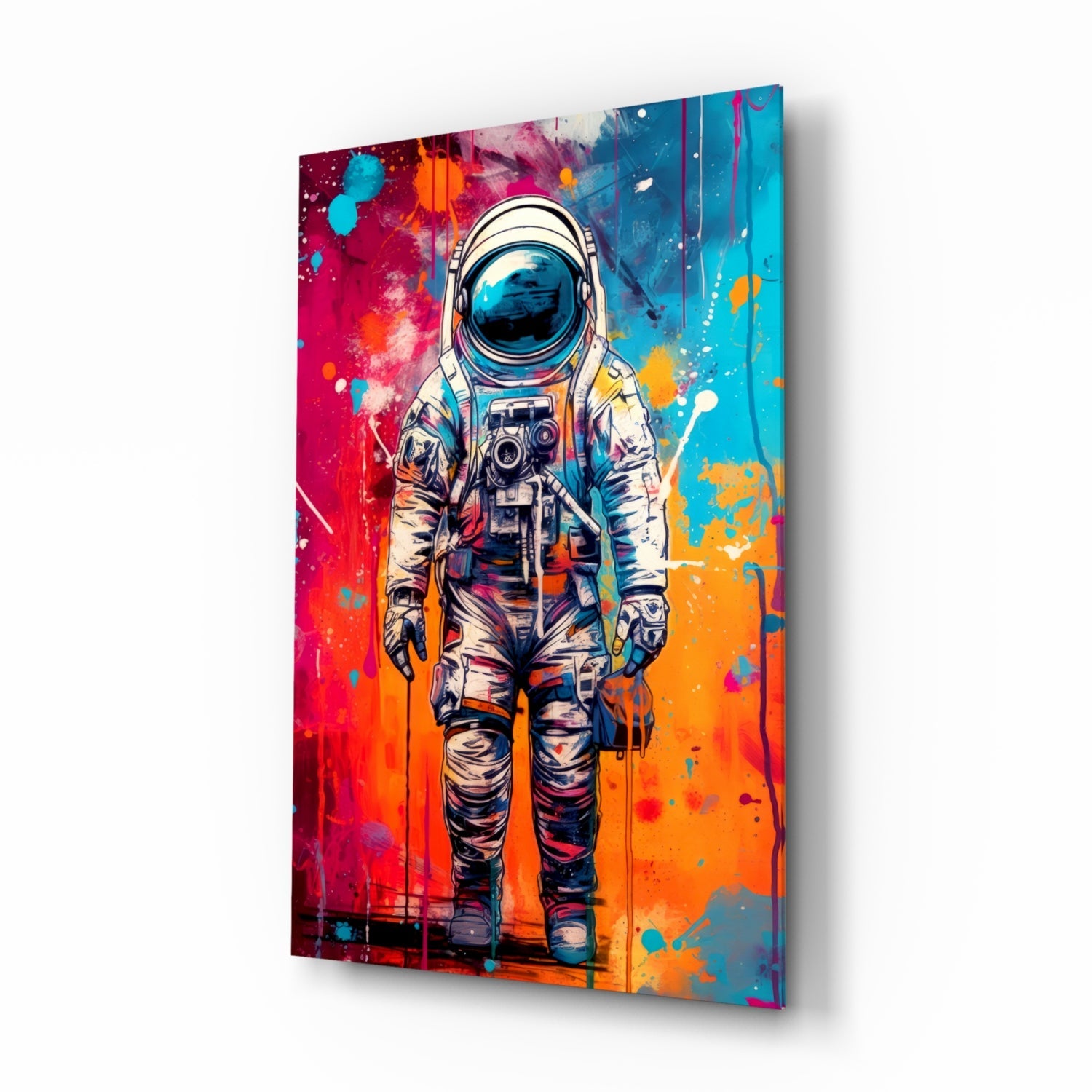 Camera Astronaut Color Drip Glass Wall Art