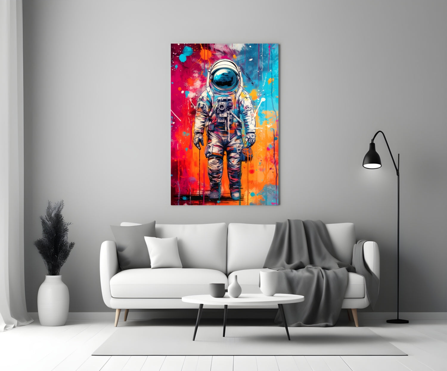 Camera Astronaut Color Drip Glass Wall Art