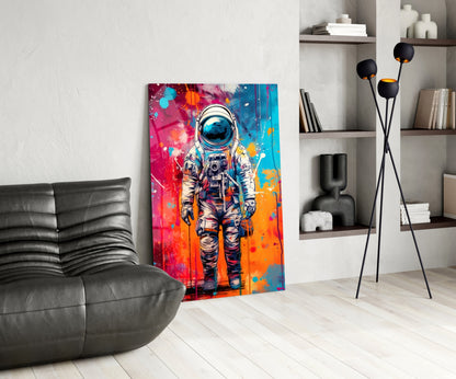 Camera Astronaut Color Drip Glass Wall Art